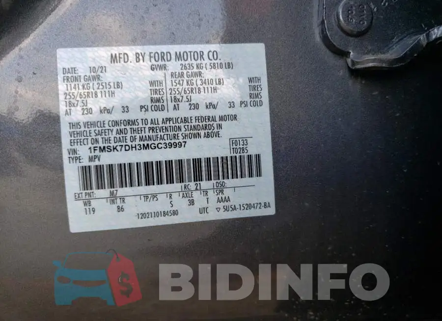 1FMSK7DH3MGC39997 Photo# 12