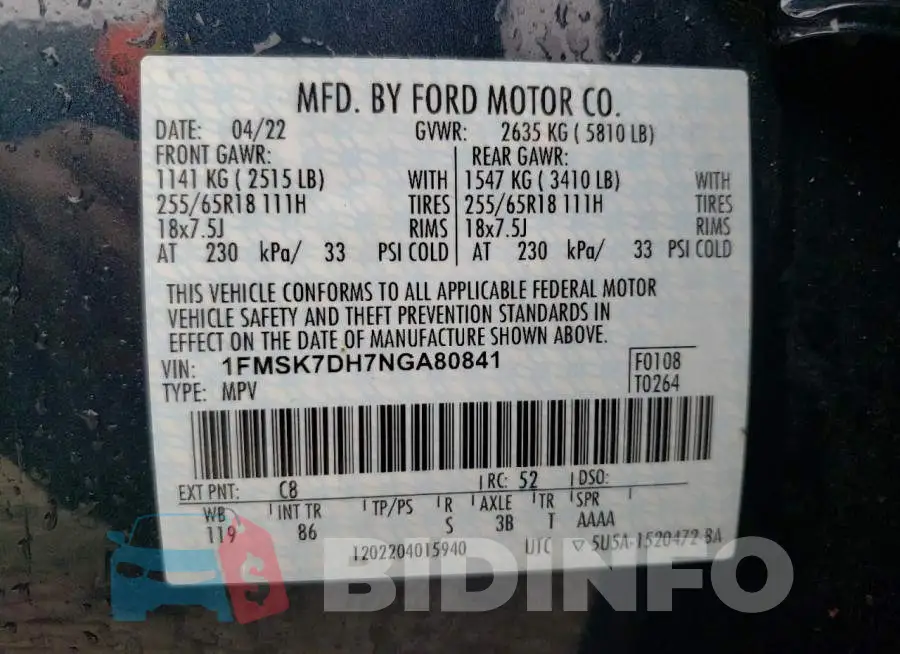 1FMSK7DH7NGA80841 Photo# 13
