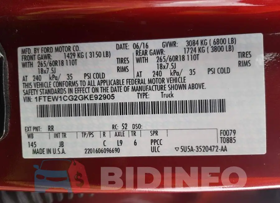 1FTEW1CG2GKE92905 Photo# 12
