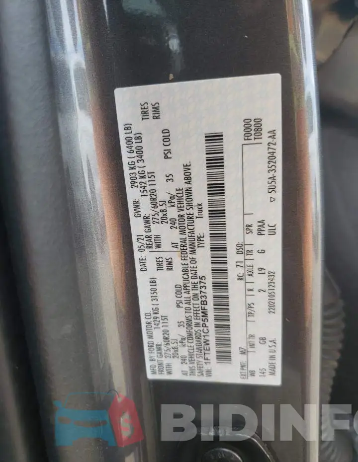 1FTEW1CP5MFB37375 Photo# 12