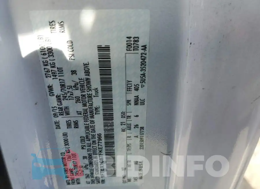 1FTEX1C87FKE77966 Photo# 12