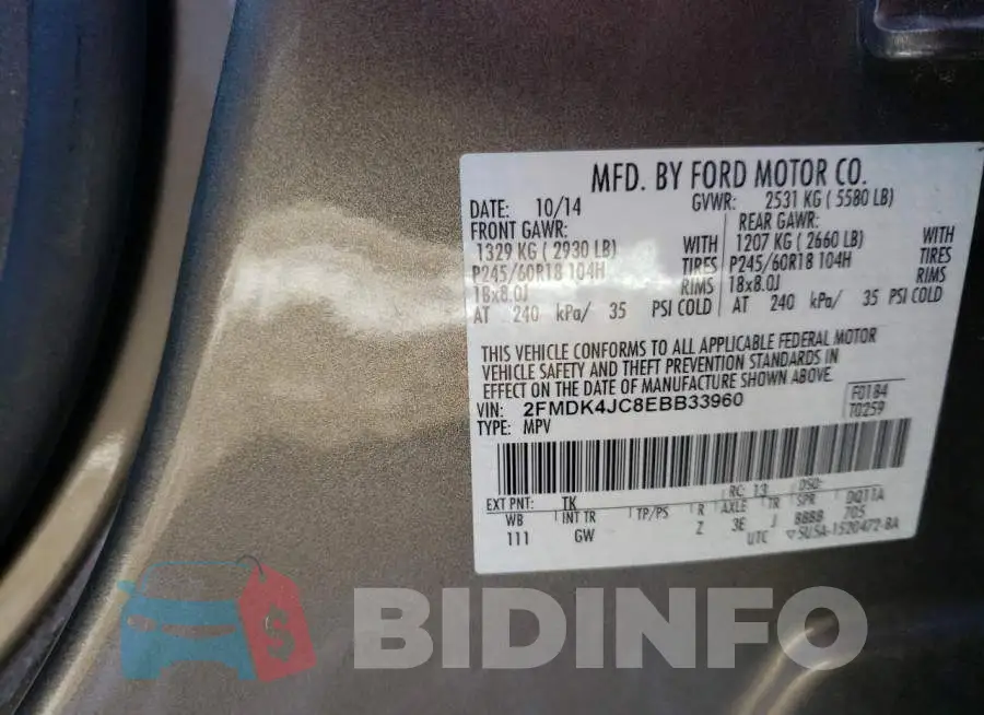 2FMDK4JC8EBB33960 Photo# 13