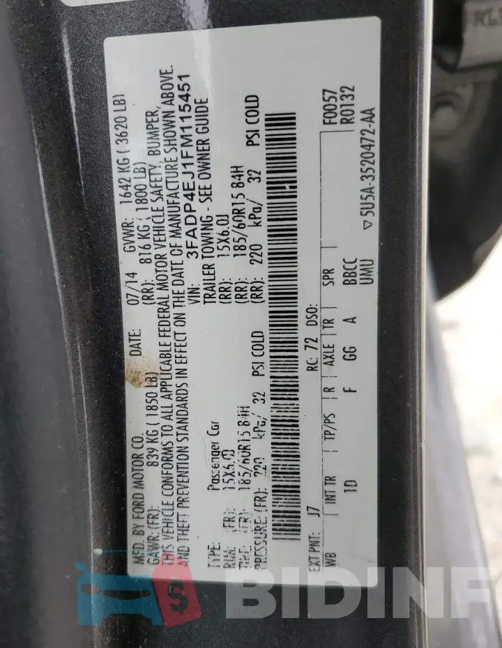 3FADP4EJ1FM115451 Photo# 12