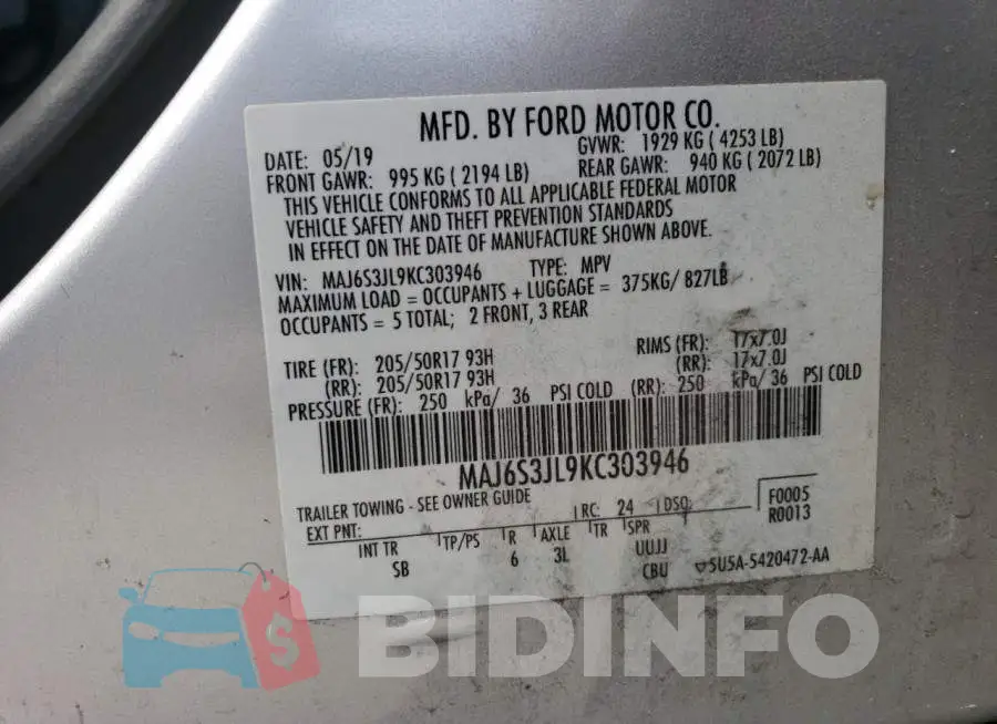 MAJ6S3JL9KC303946 Photo# 13