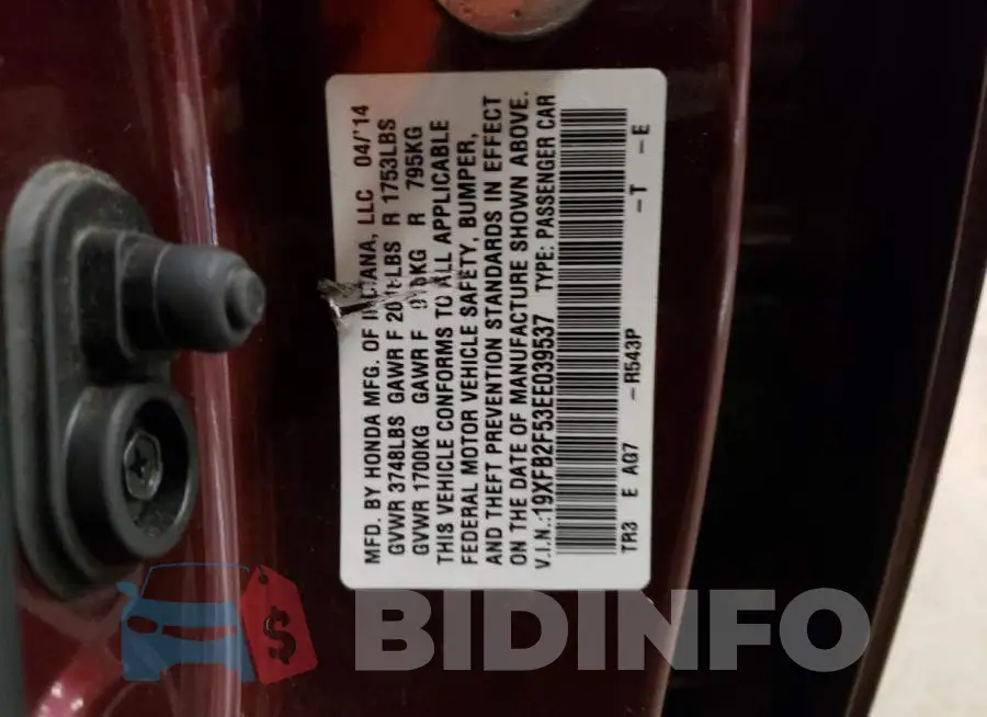 19XFB2F53EE039537 Photo# 12
