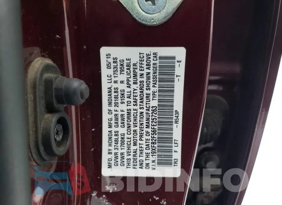 19XFB2F56FE257263 Photo# 12