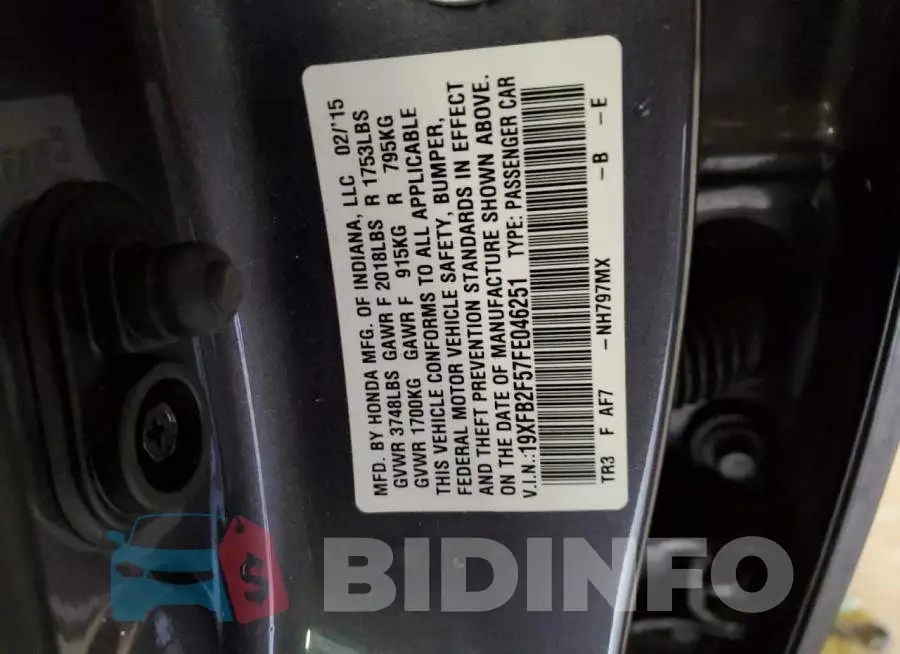 19XFB2F57FE046251 Photo# 13