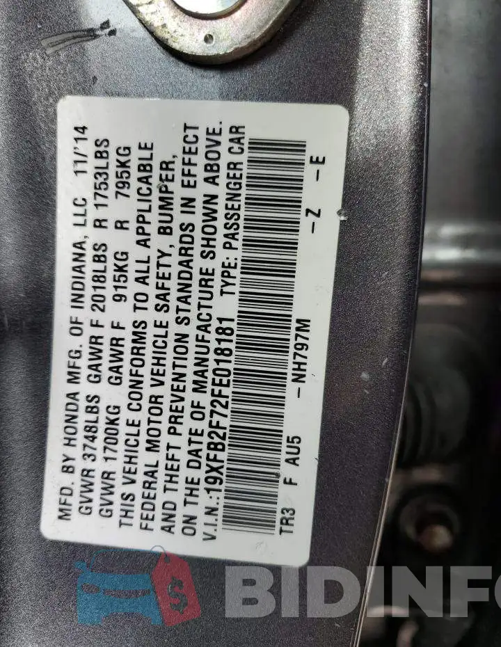 19XFB2F72FE018181 Photo# 12