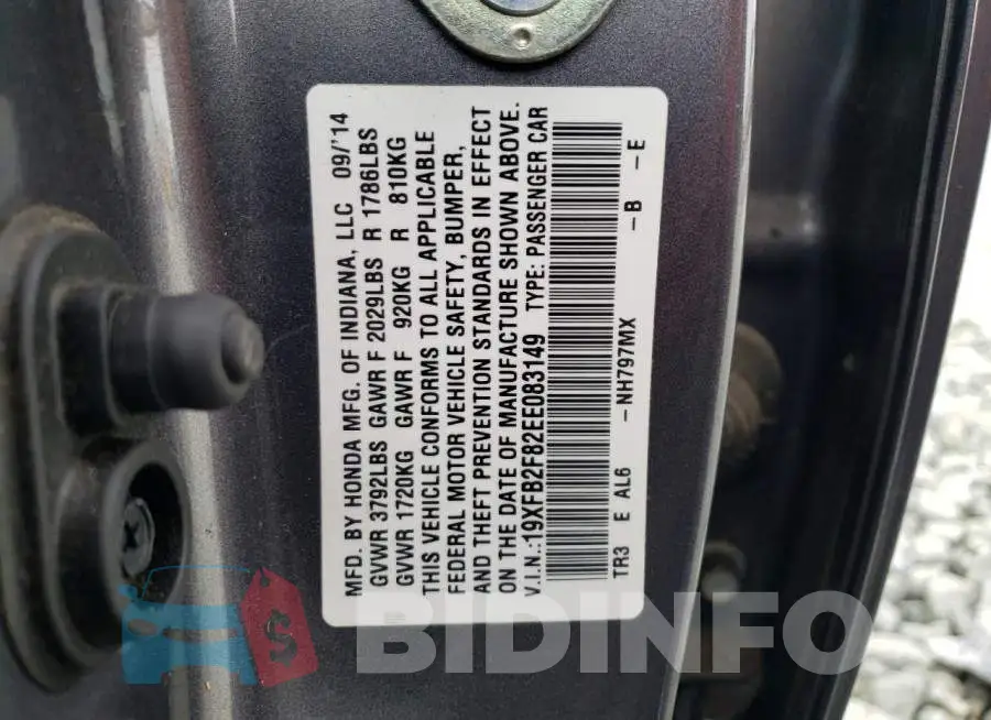 19XFB2F82EE083149 Photo# 12