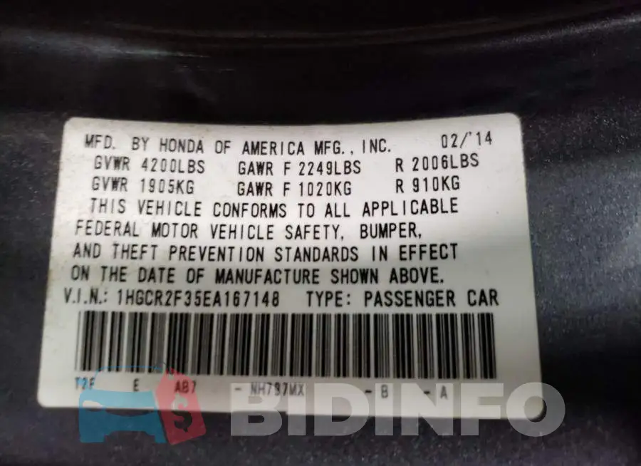 1HGCR2F35EA167148 Photo# 12