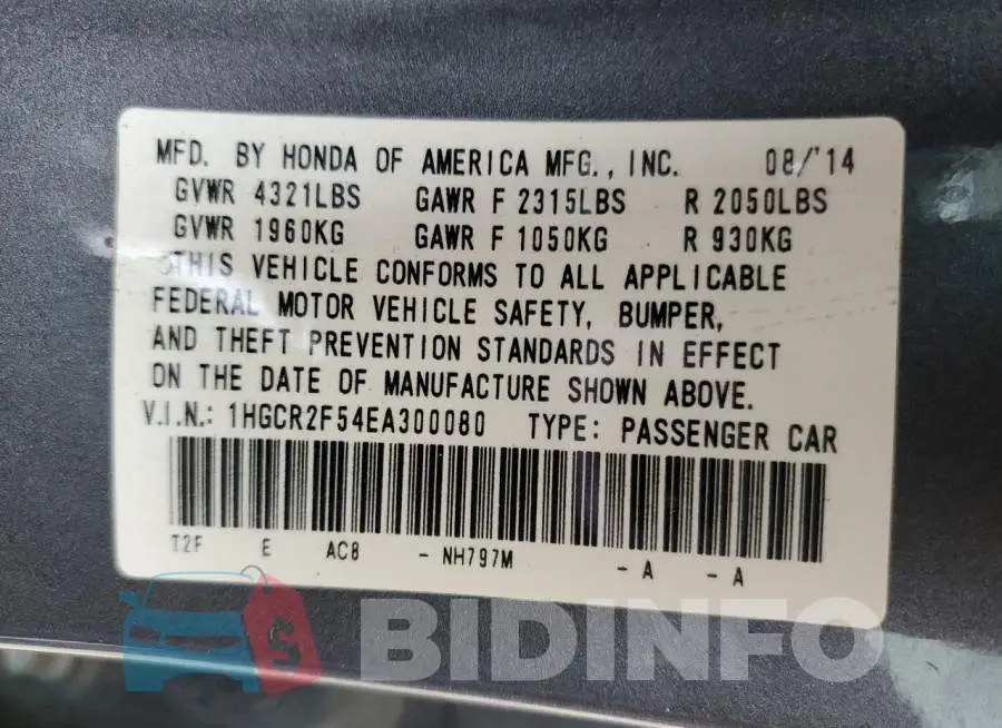1HGCR2F54EA300080 Photo# 12