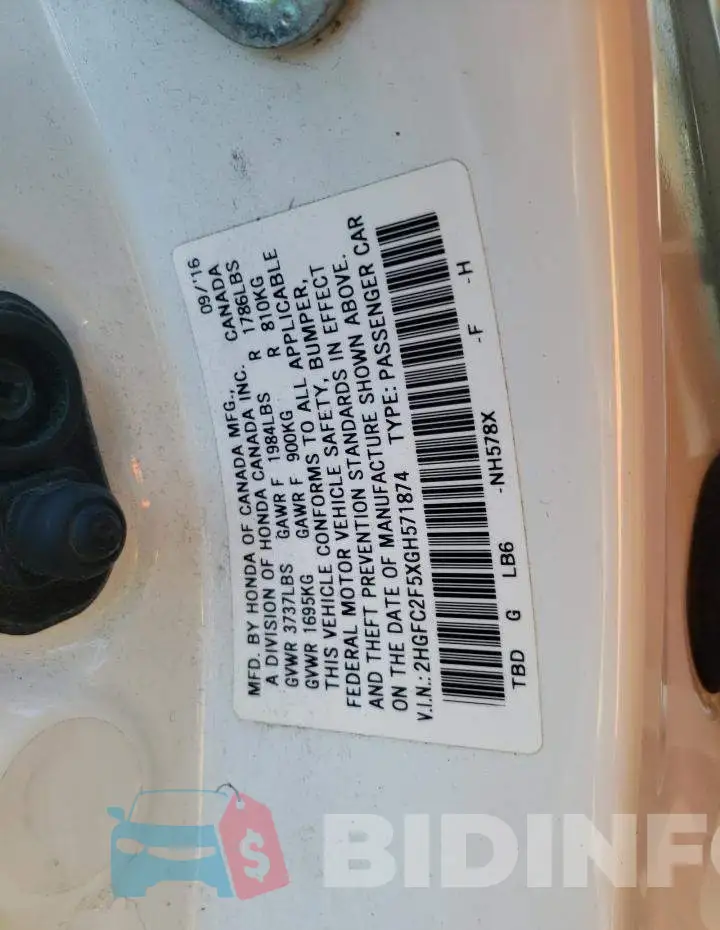 2HGFC2F5XGH571874 Photo# 13