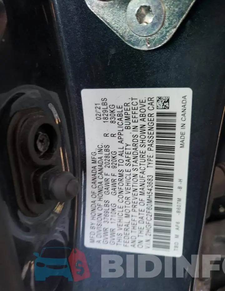 2HGFC2F60MH543683 Photo# 12