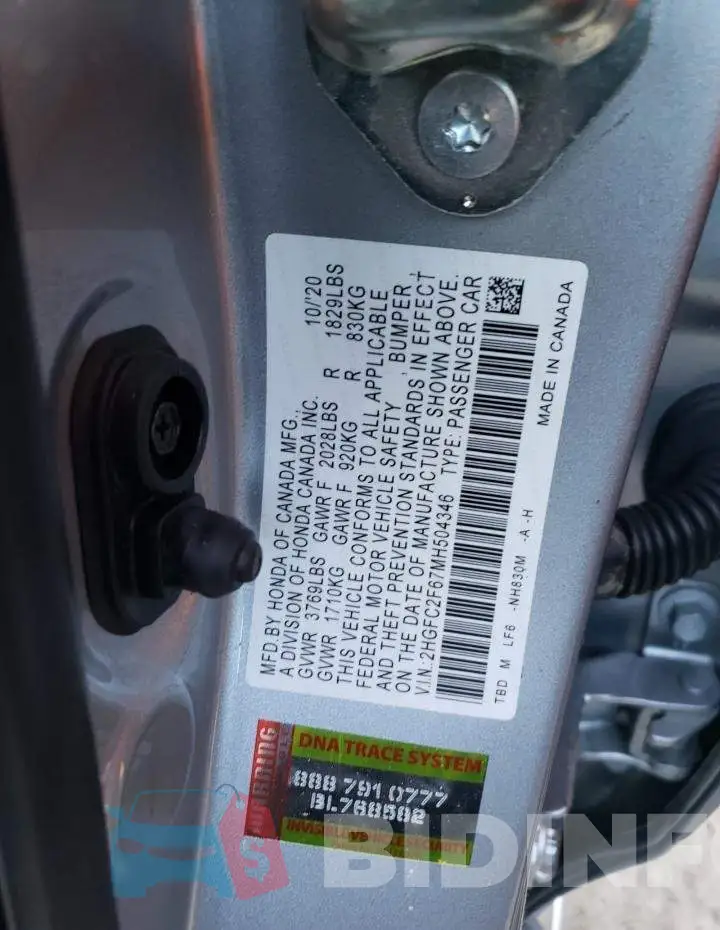 2HGFC2F67MH504346 Photo# 12