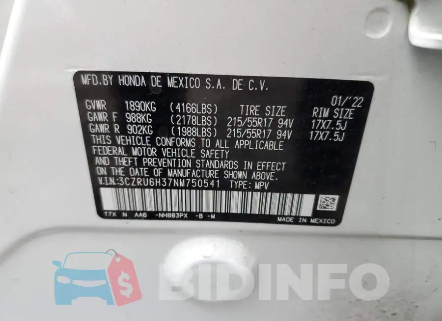 3CZRU6H37NM750541 Photo# 13