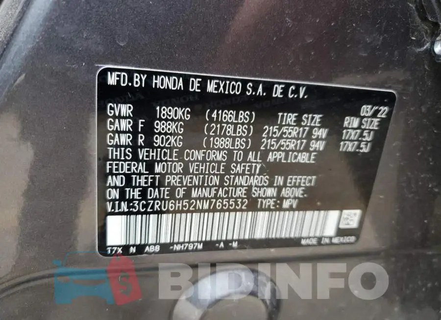 3CZRU6H52NM765532 Photo# 12