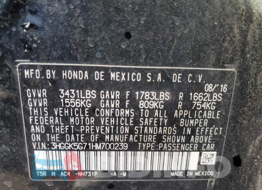 3HGGK5G71HM700239 Photo# 12