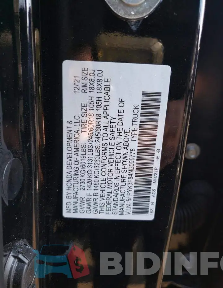 5FPYK3F84NB009778 Photo# 12