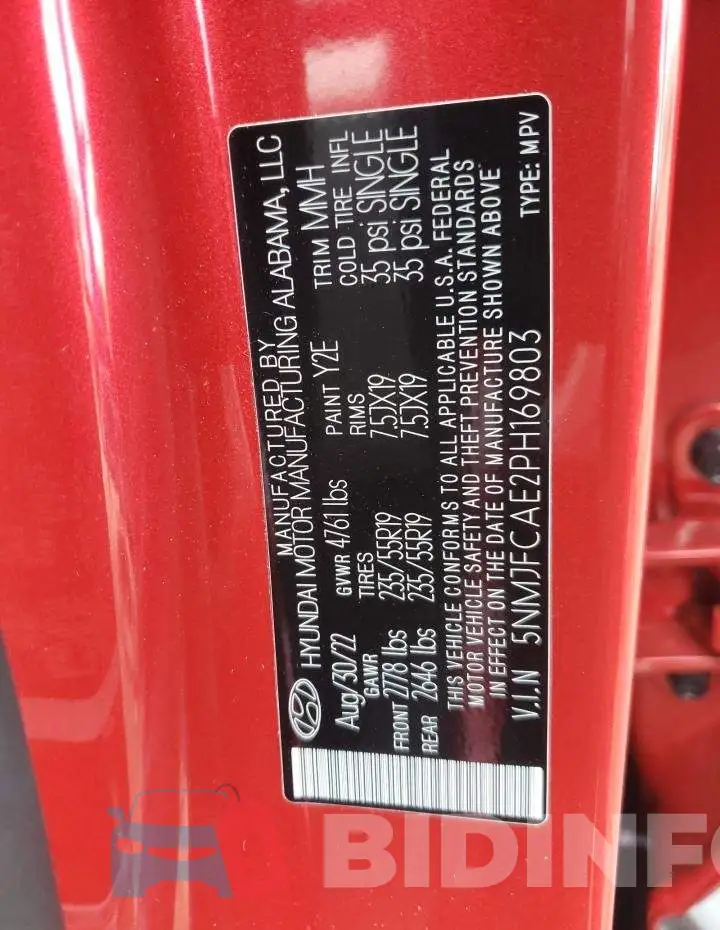 5NMJFCAE2PH169803 Photo# 13