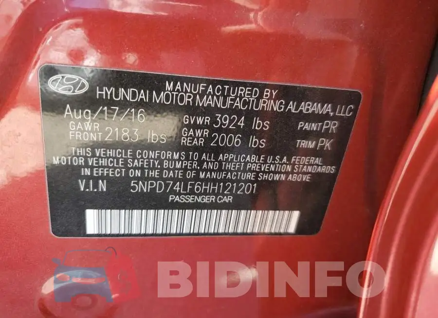 5NPD74LF6HH121201 Photo# 12
