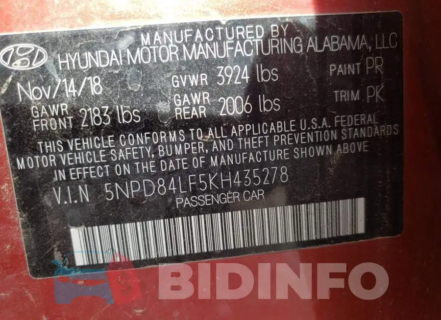 5NPD84LF5KH435278 Photo# 12