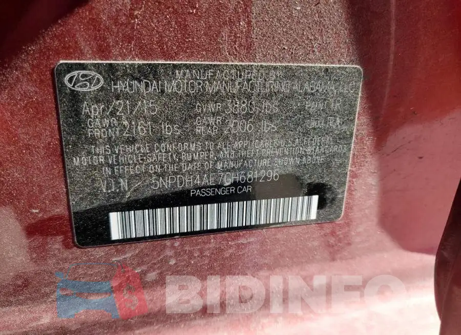 5NPDH4AE7GH681296 Photo# 12