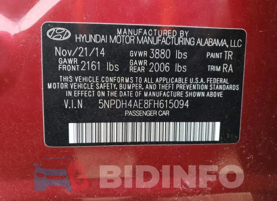5NPDH4AE8FH615094 Photo# 12