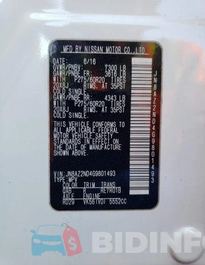 JN8AZ2ND4G9801493 Photo# 12