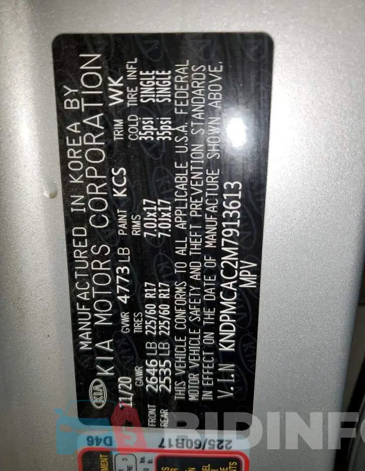 KNDPMCAC2M7913613 Photo# 12