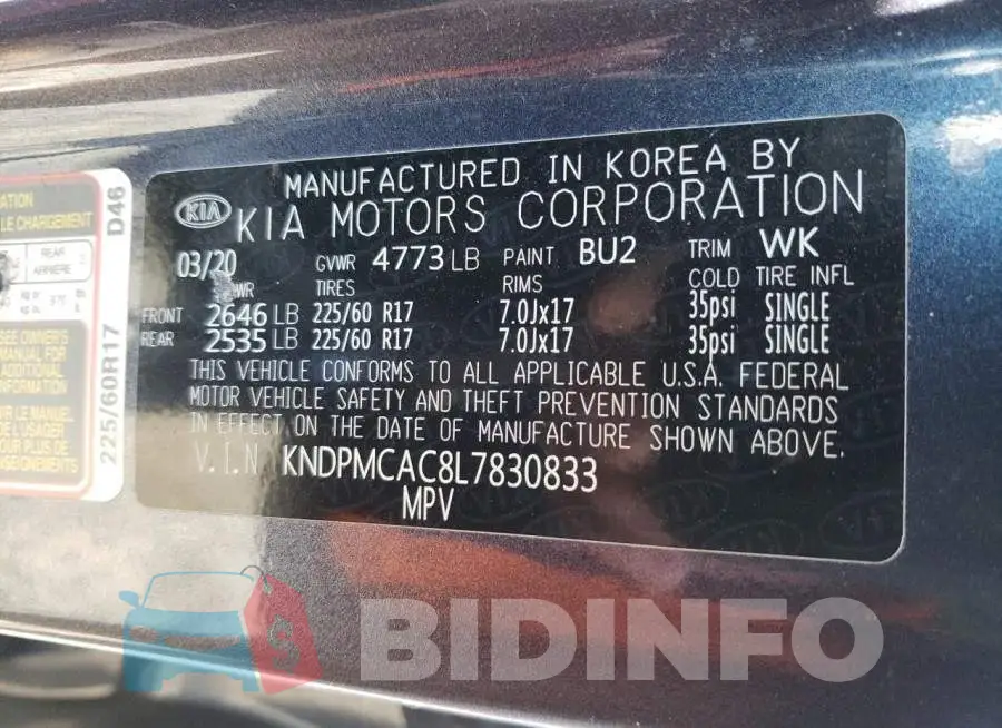 KNDPMCAC8L7830833 Photo# 10