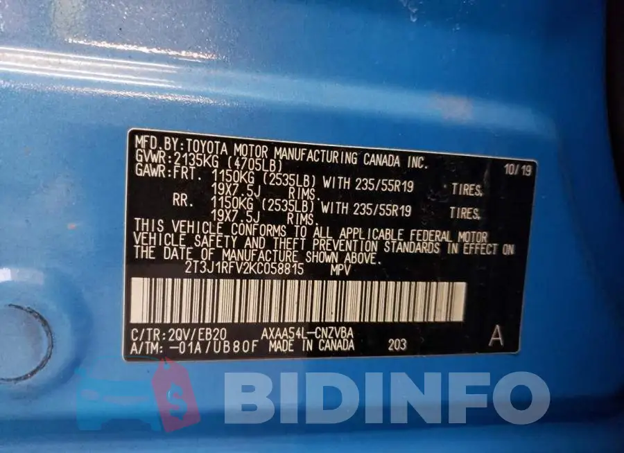 2T3J1RFV2KC058815 Photo# 13