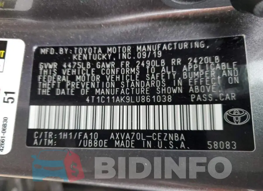 4T1C11AK9LU861038 Photo# 12