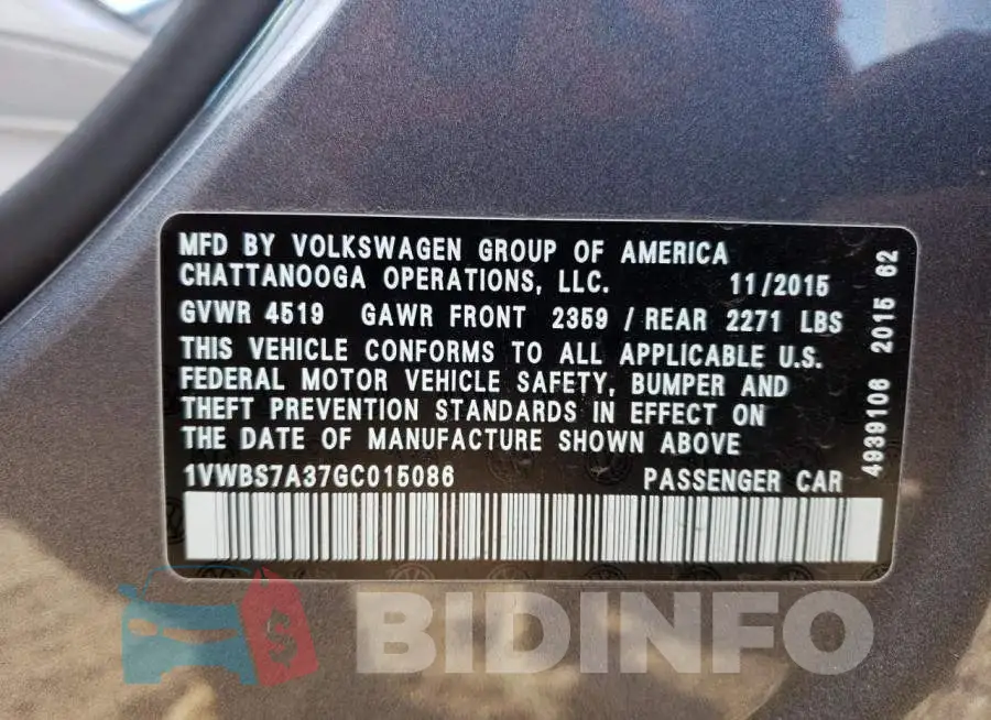 1VWBS7A37GC015086 Photo# 12