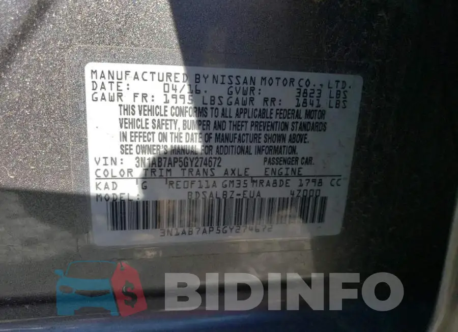 3N1AB7AP5GY274672 Photo# 12