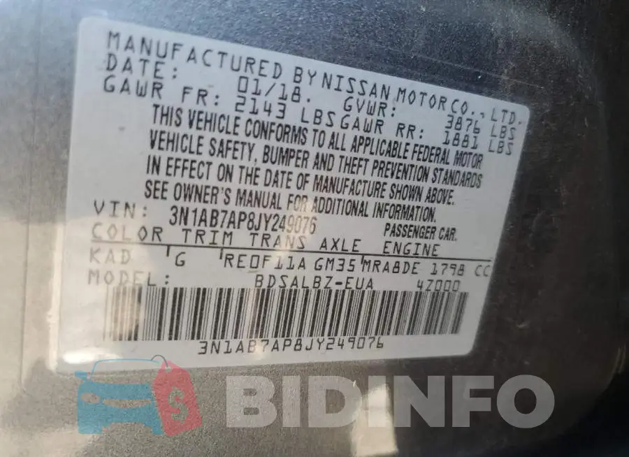 3N1AB7AP8JY249076 Photo# 13