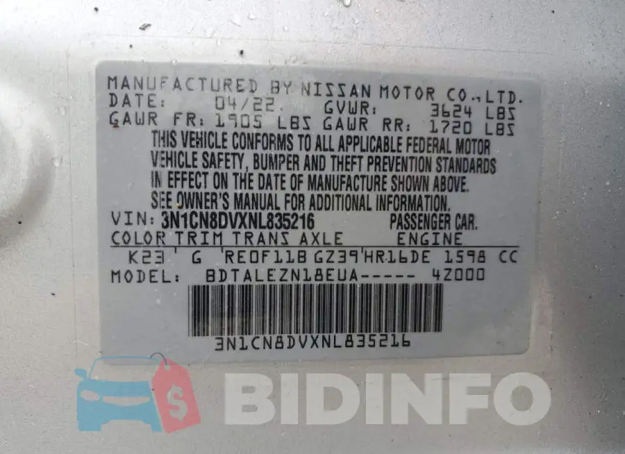3N1CN8DVXNL835216 Photo# 13