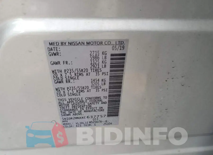 5N1DR2MNXKC637757 Photo# 13