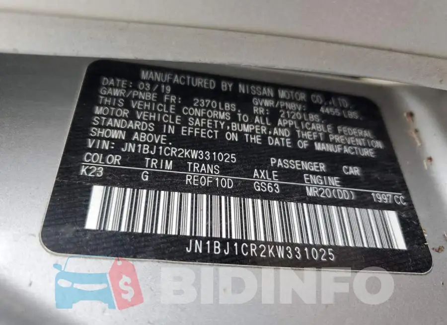 JN1BJ1CR2KW331025 Photo# 13