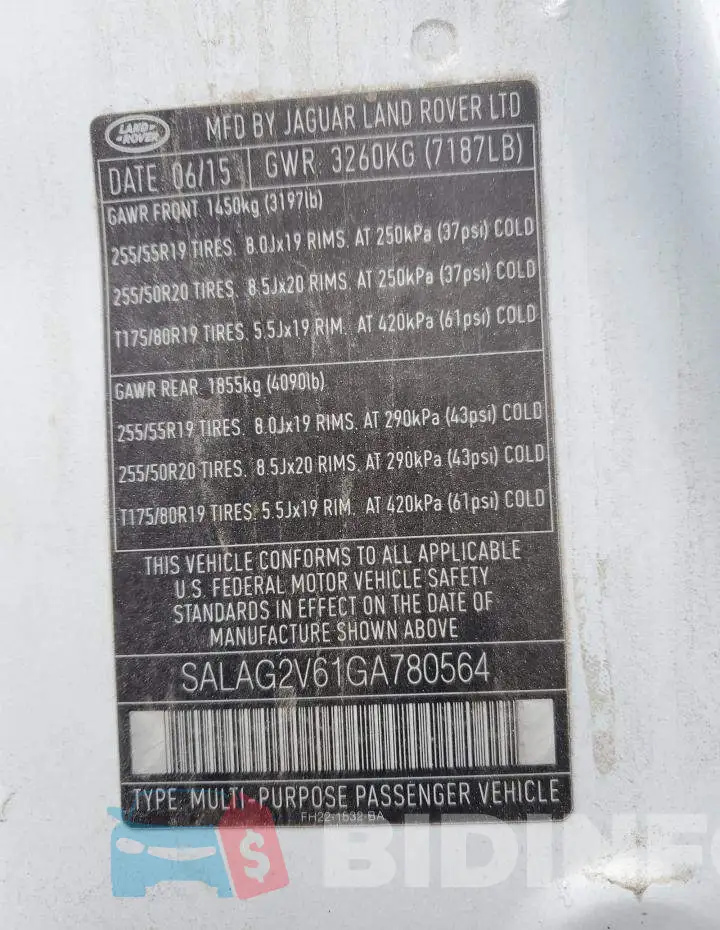 SALAG2V61GA780564 Photo# 14