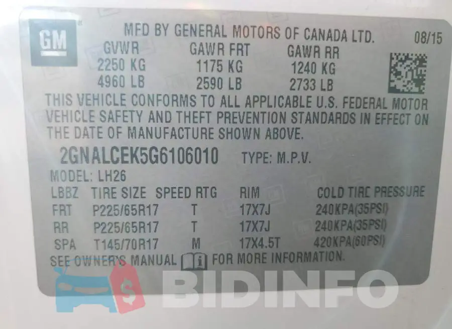 2GNALCEK5G6106010 Photo# 13