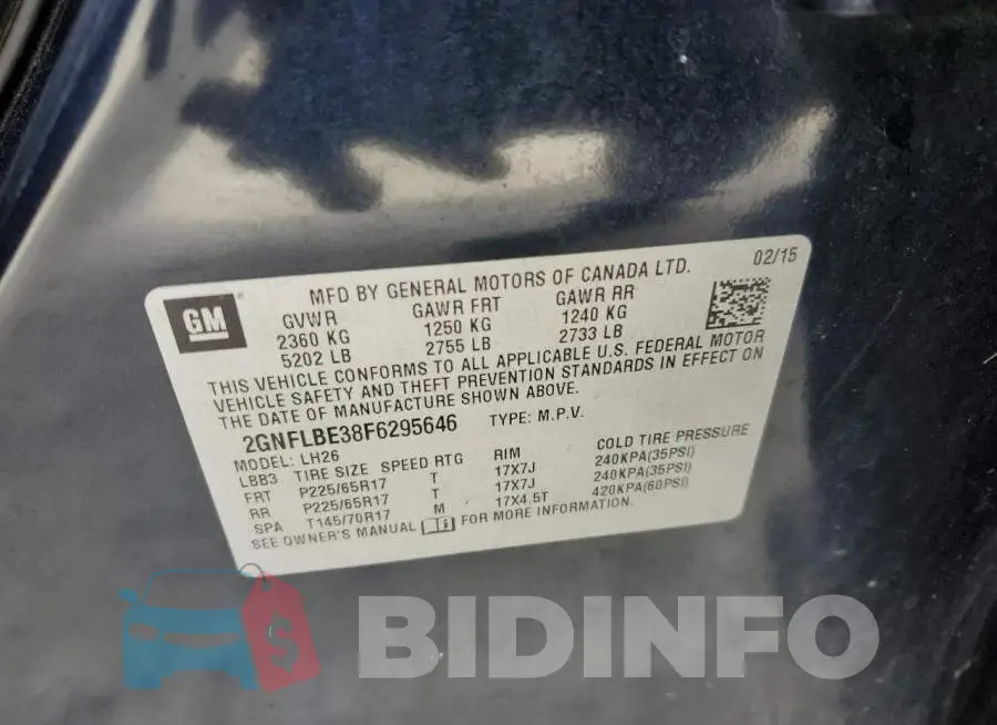2GNFLBE38F6295646 Photo# 13