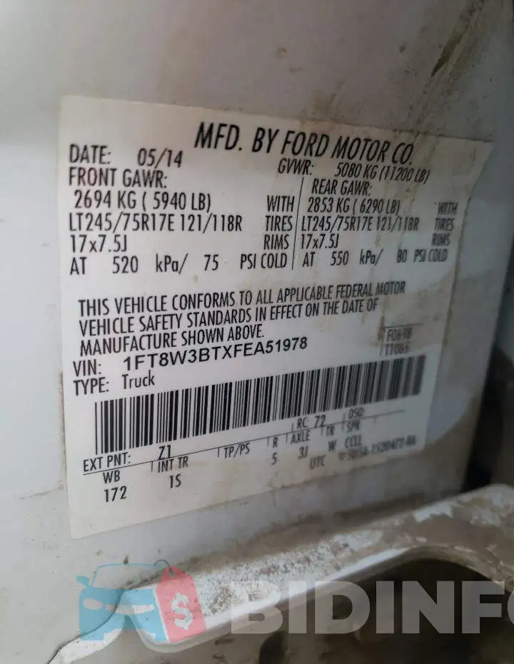 1FT8W3BTXFEA51978 Photo# 12