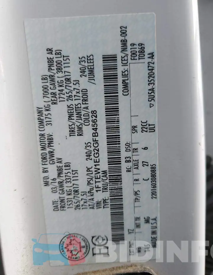 1FTEW1EG2GFB45628 Photo# 12