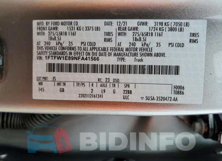 1FTFW1E89NFA41566 Photo# 12