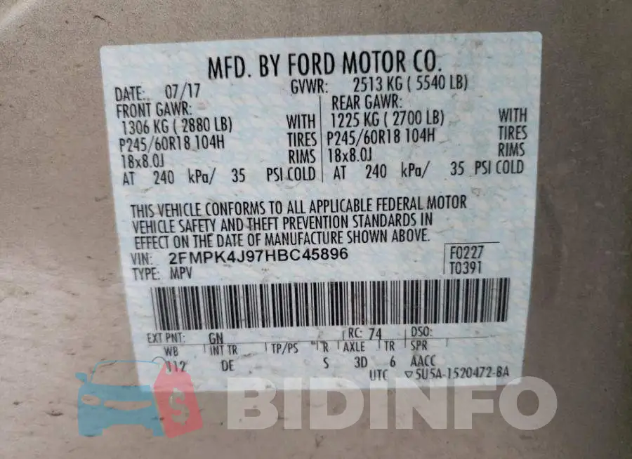 2FMPK4J97HBC45896 Photo# 13