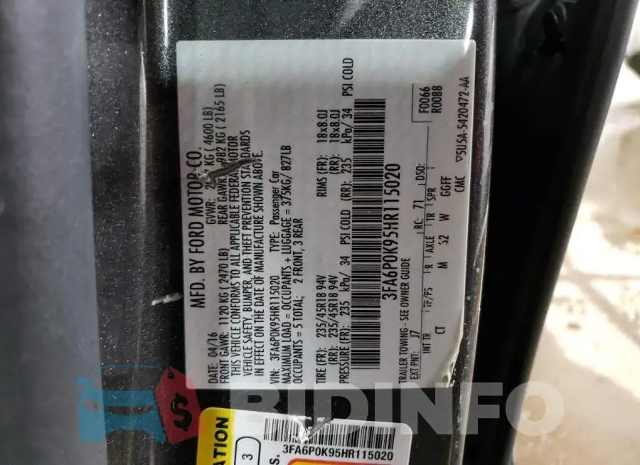 3FA6P0K95HR115020 Photo# 12