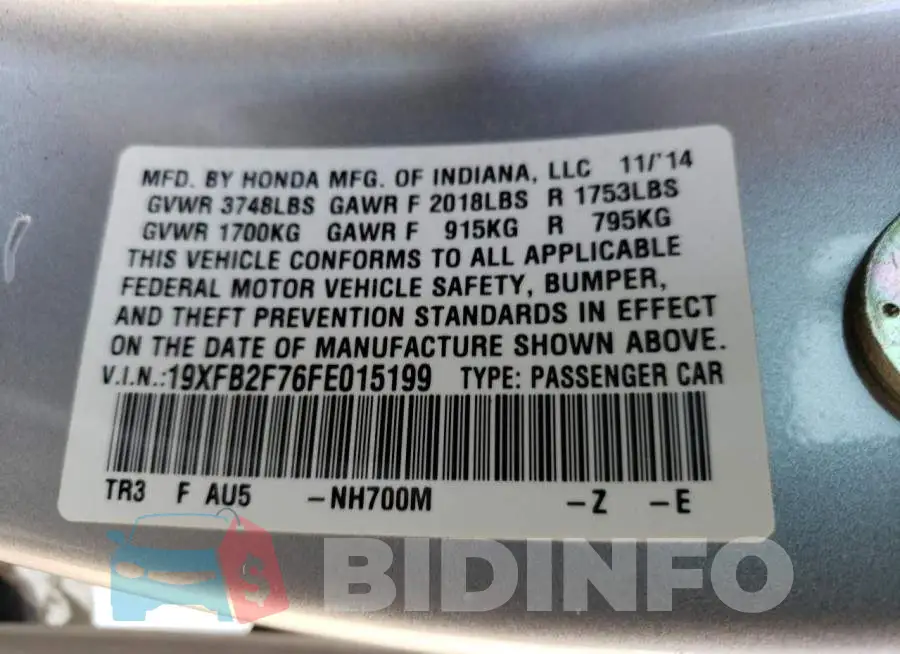 19XFB2F76FE015199 Photo# 13