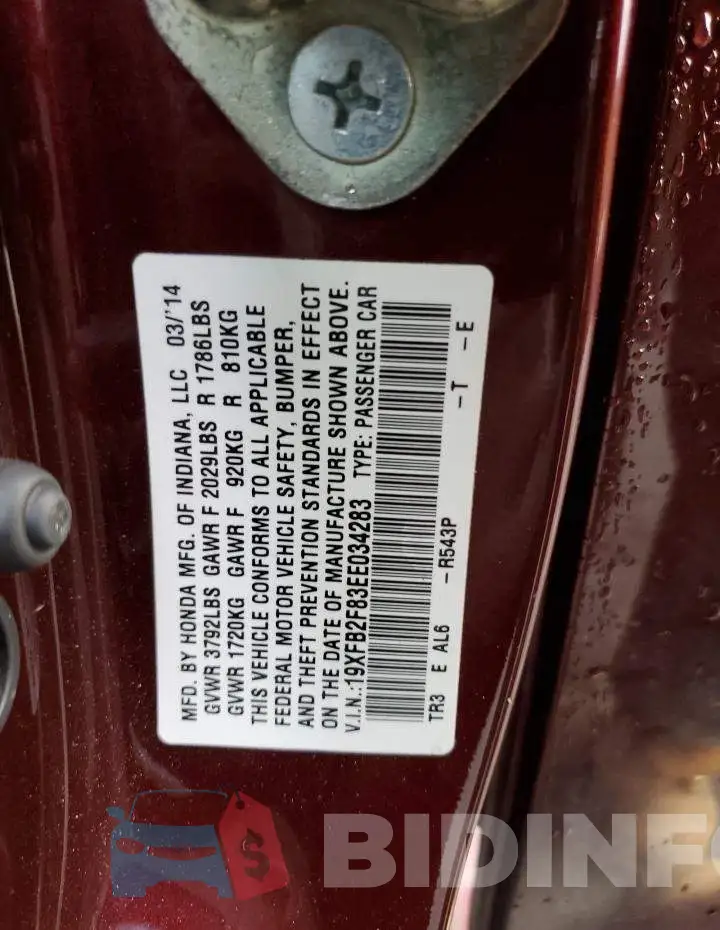 19XFB2F83EE034283 Photo# 12