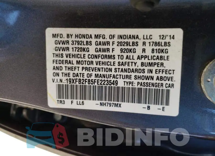 19XFB2F85FE223549 Photo# 13