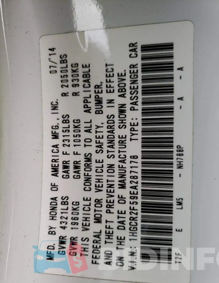 1HGCR2F59EA287178 Photo# 12